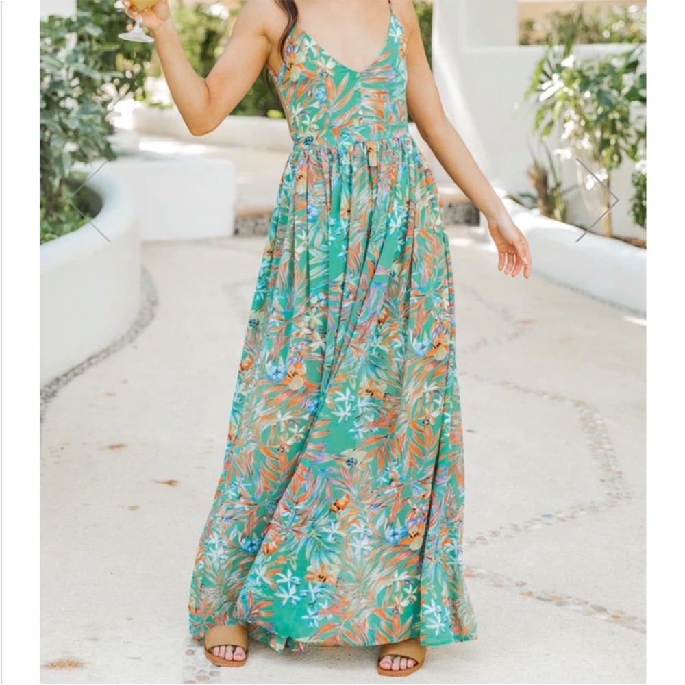 Pink lily green floral Maxi dress